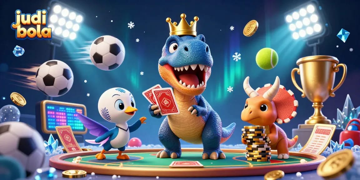 Engage in thrilling judi bola action with a captivating betting scene featuring vibrant characters and sports elements.