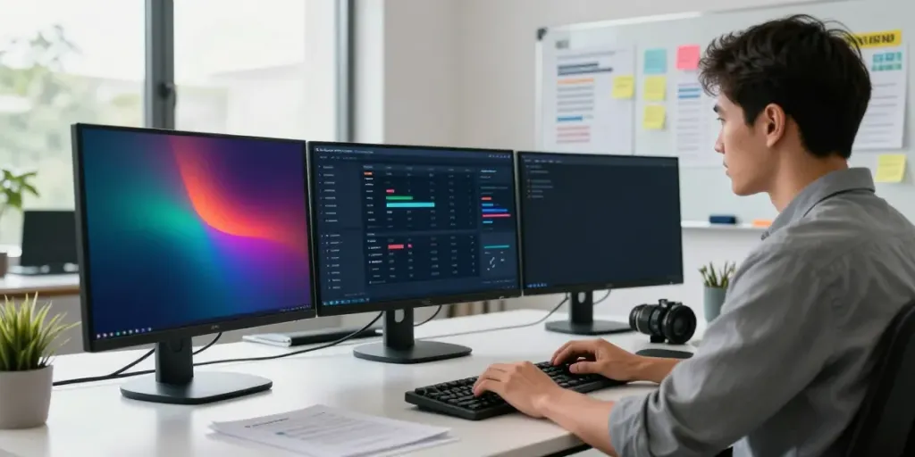 SEO specialist optimizing instant indexing strategies at a modern desk.