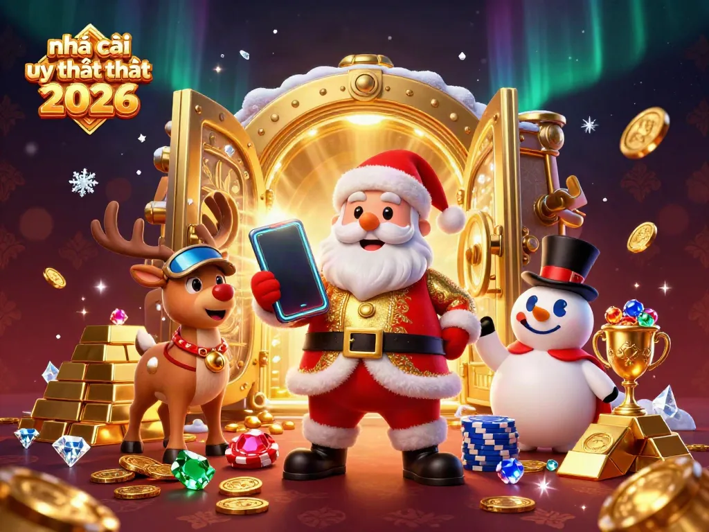 Capture the excitement of nhà cái uy tín nhất 2026 with festive 3D casino characters celebrating wins.