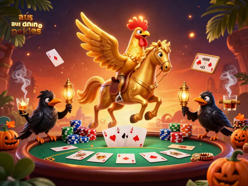 Engage with aus online pokies in this vibrant casino scene featuring 3D characters and lively gambling elements.