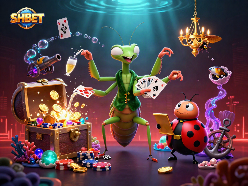 SHBET offers thrilling gaming experiences with a vibrant atmosphere of cards and treasures.