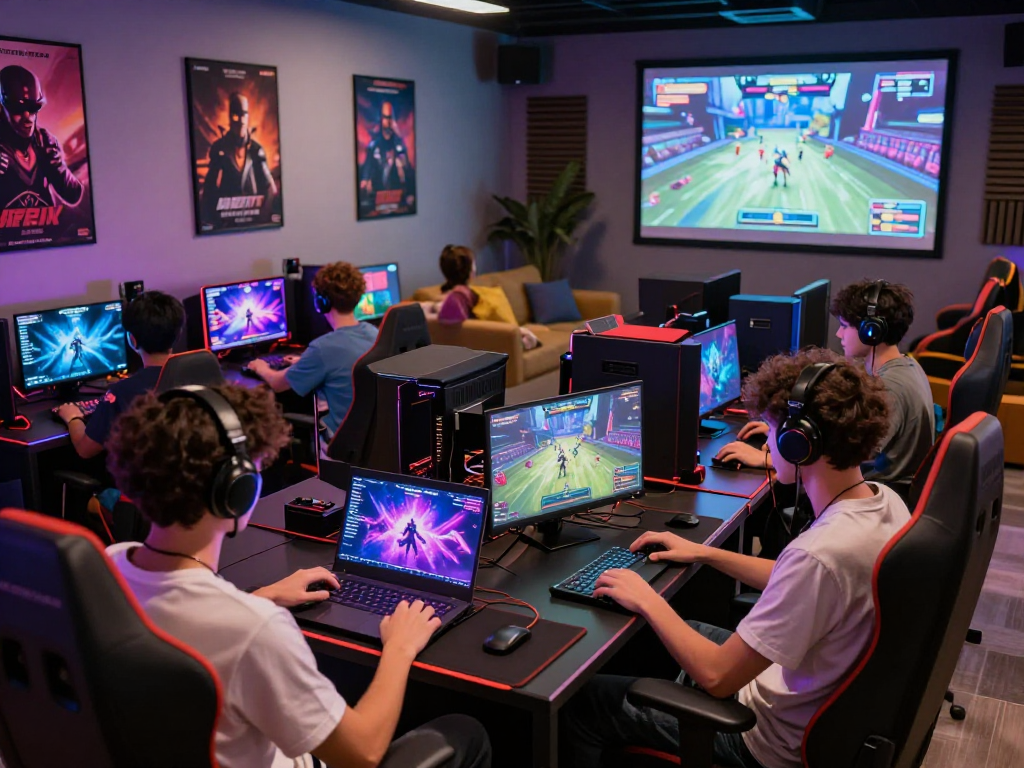 Engaging players enjoying adult games in a vibrant gaming lounge, showcasing interactive experiences on various devices.
