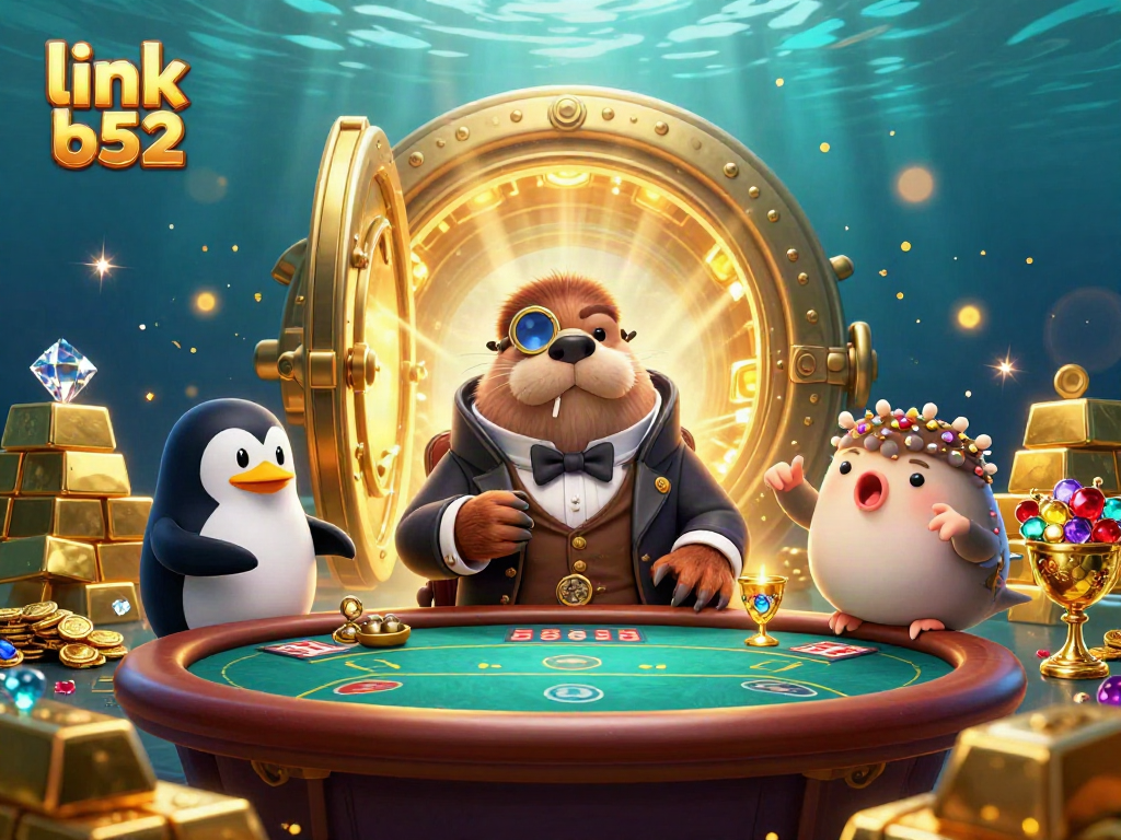 Engage with link b52 at a vibrant underwater card game featuring a walrus in a tuxedo.