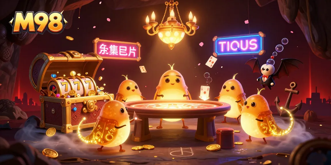 Experience M98's thrilling cave casino illuminated by glowworms and vibrant gaming elements.